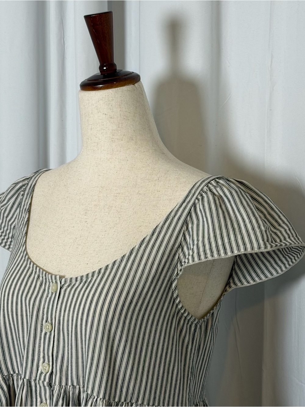 The Great Flutter Cami Dress Gray Stripe Cotton Midi Button Front Pocket 1 Small - Picture 9 of 16